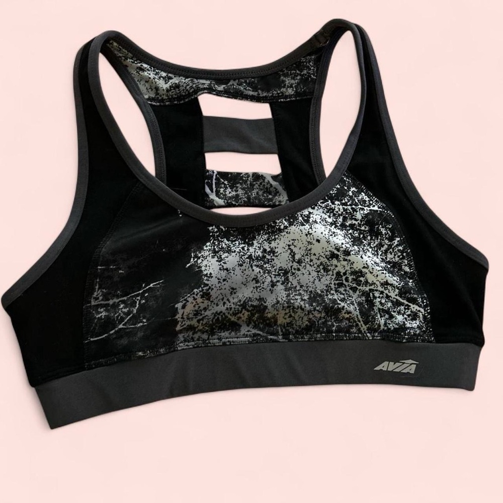 Avia Black Sports Bra with Gray Marble Accent